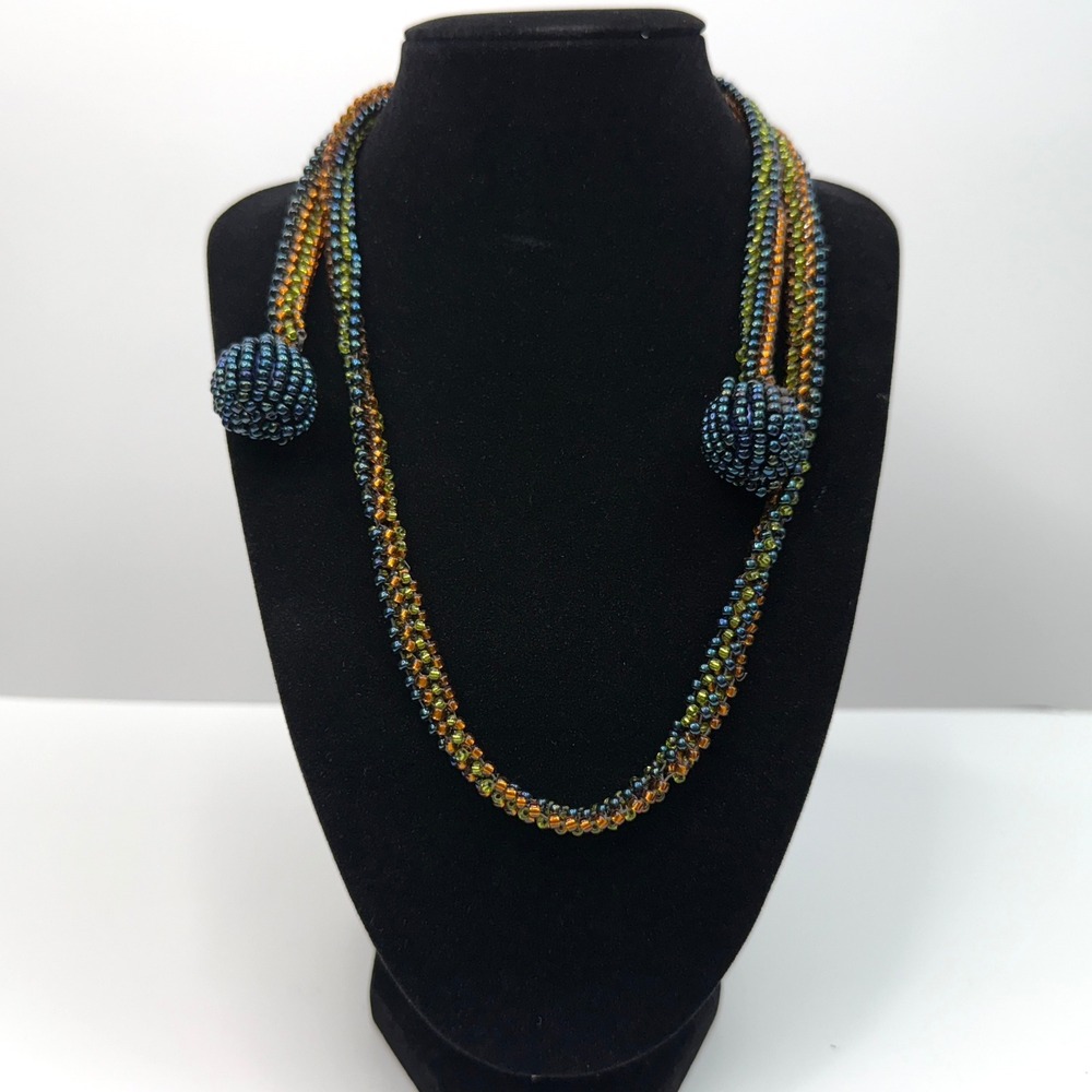 Long Lariat Beaded Rope Necklace Statement Glass Cluster Balls Jewelry 34 in L